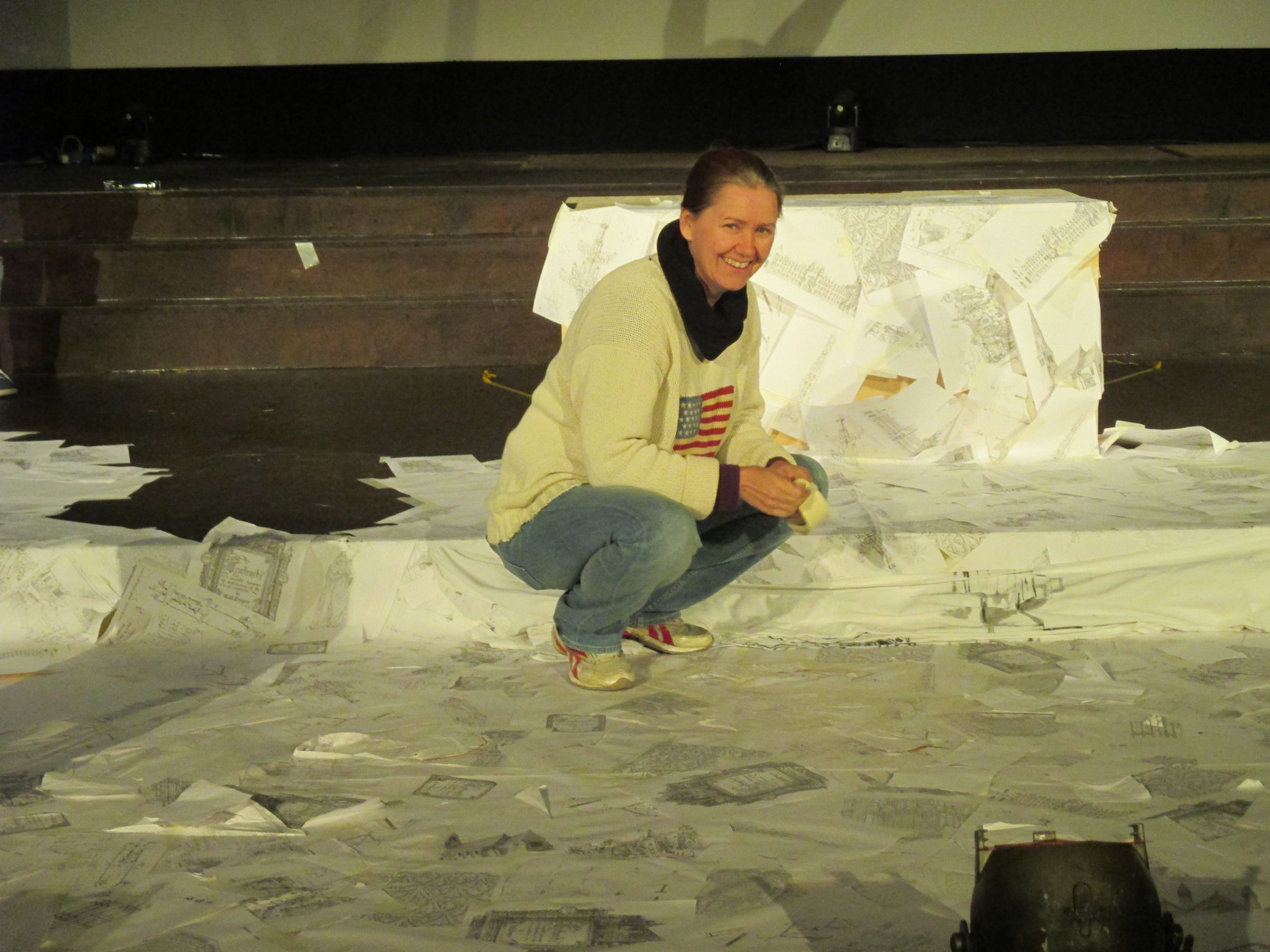 Pugin Ellie papering the cracks.